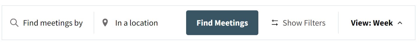 Calendar search and filter bar for meetings.